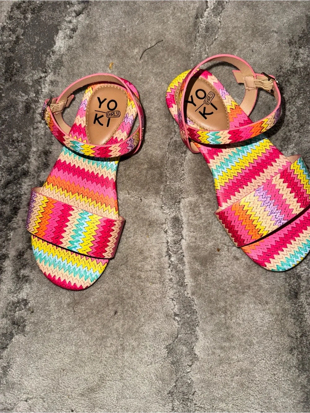Yoki Girls Multicolor Zigzag Sandals - Pink, Yellow, Blue